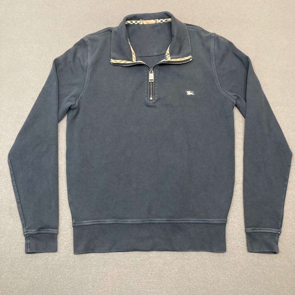 Burberry Brit Pullover Sweater Men's Medium Navy Blue Long Sleeve 1/4 Zip